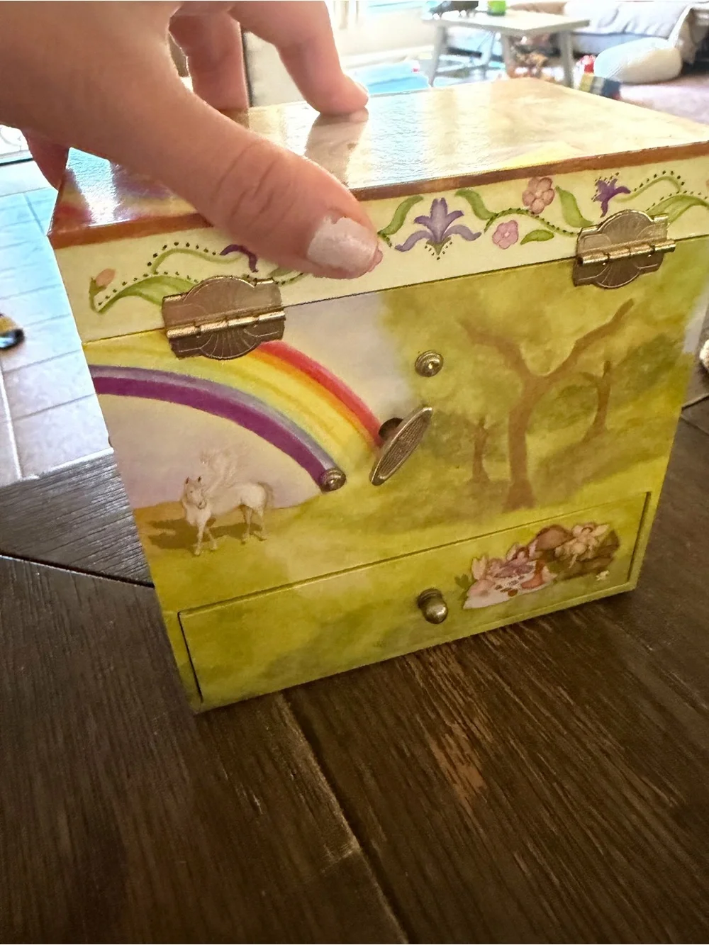Unicorn Jewelry Music Box with Rainbow Artwork